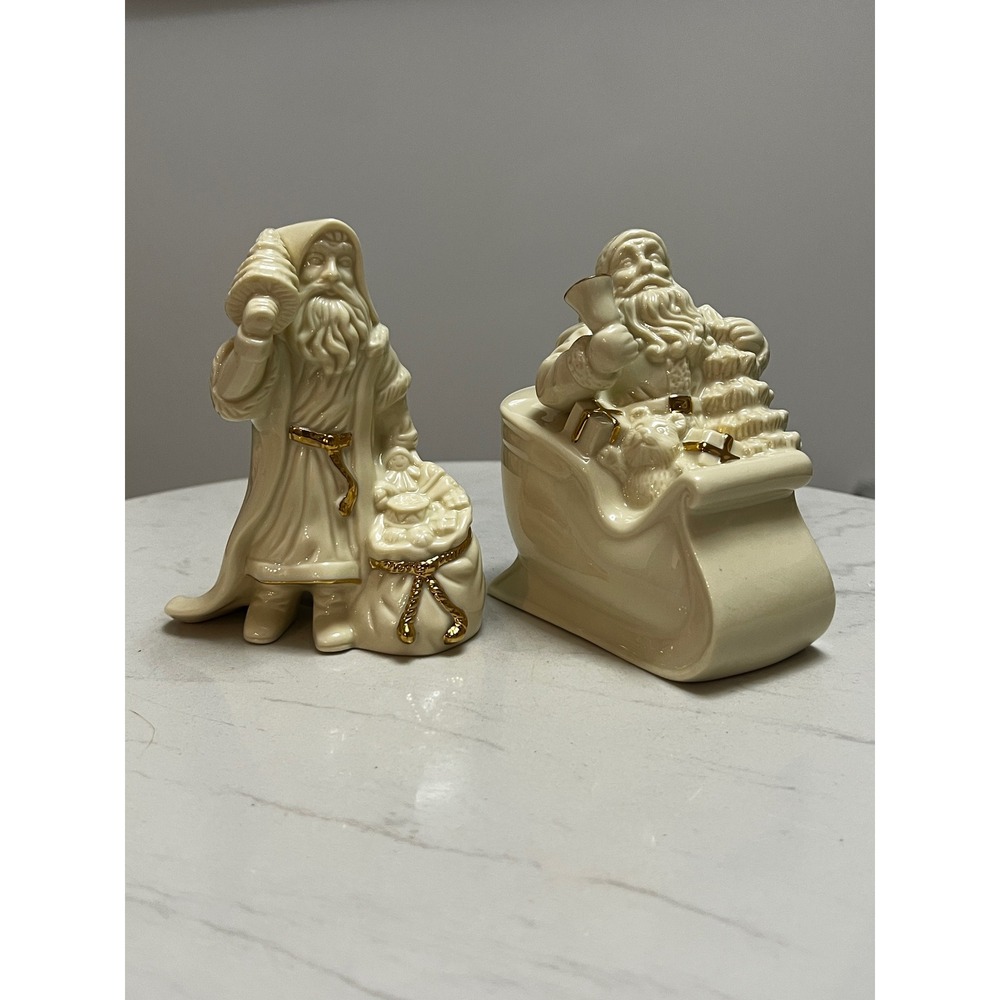 Lenox Ivory Fine China Santa Claus Sleigh Christmas Figurine Set 24k Gold Trim